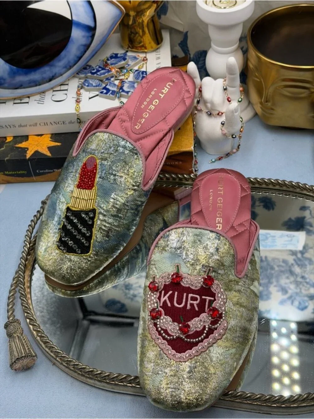 🆕 KURT GEIGER LONDON 🧿 NWOB Pink Embroidered Slipper Shoes - Sz 37 US 7 - Picture 10 of 16